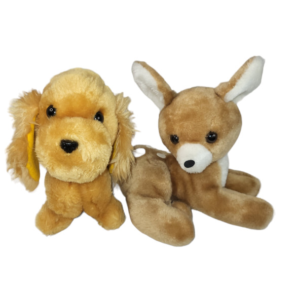 Vtg Dakin Plush Lot 2 Cocker Spaniel Dog Deer Realistic Stuffed Animal 1977 7" - Picture 1 of 16